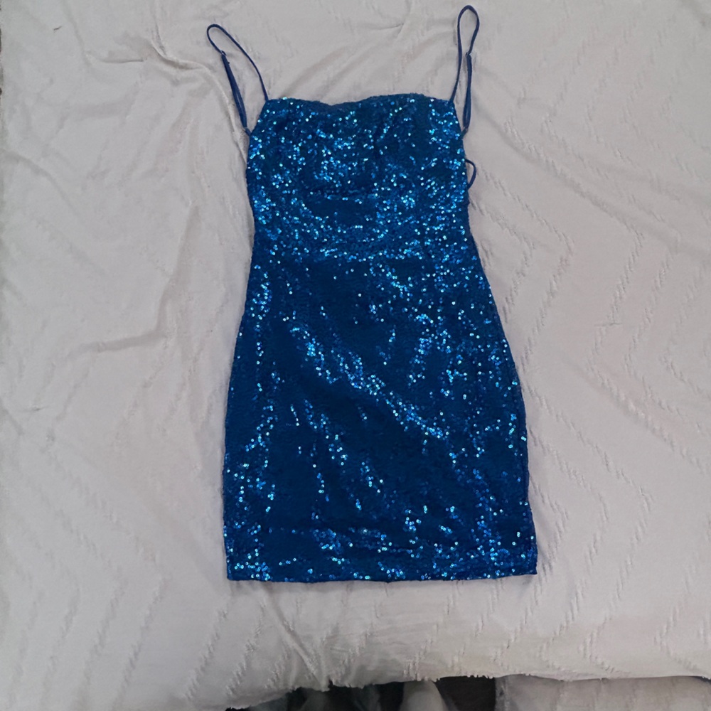 Lucy In the Sky Blue Sparkly Homecoming Dress